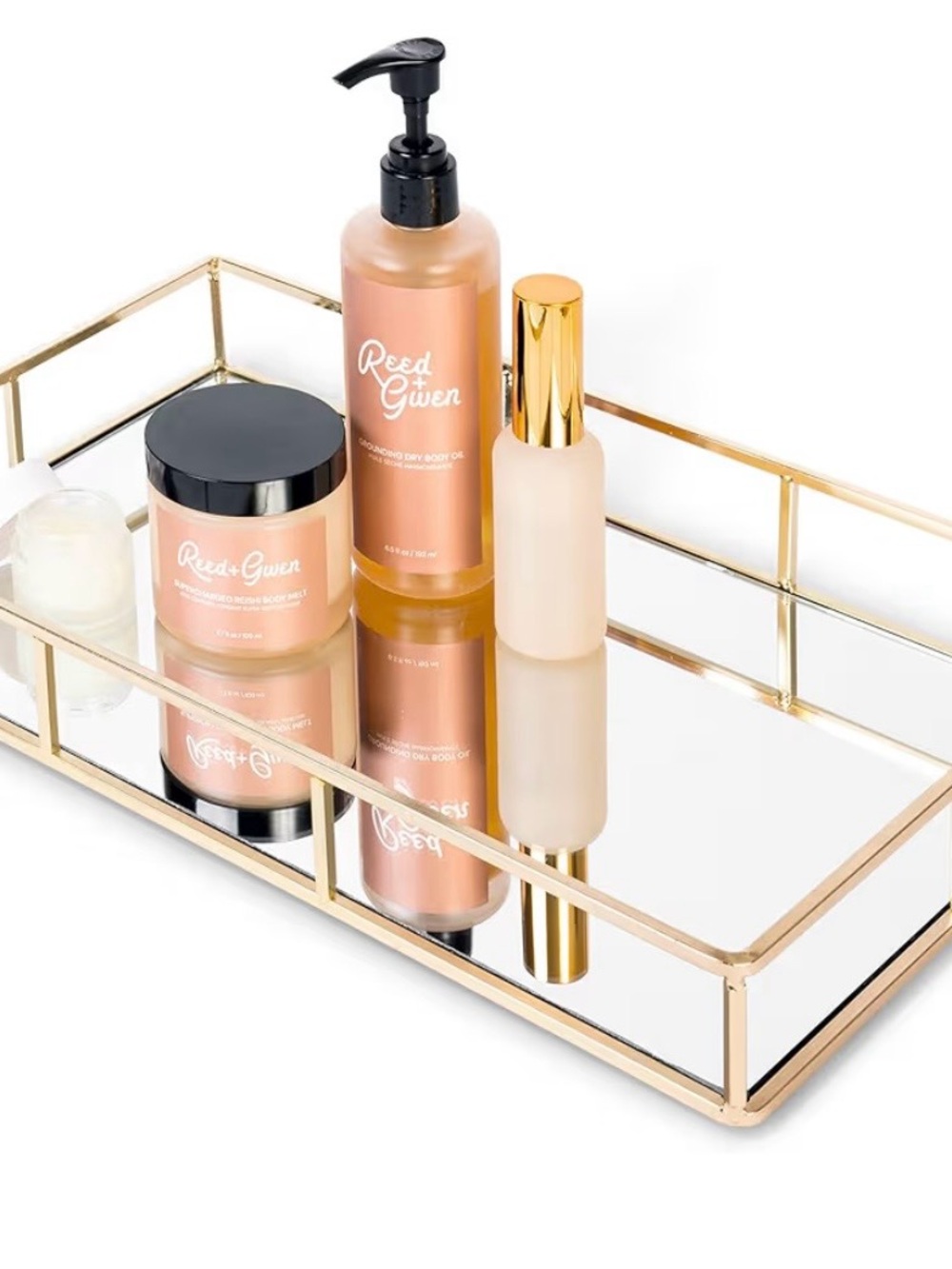 Gold Mirrored Decorative Tray - Rectangular Vanity Organizer